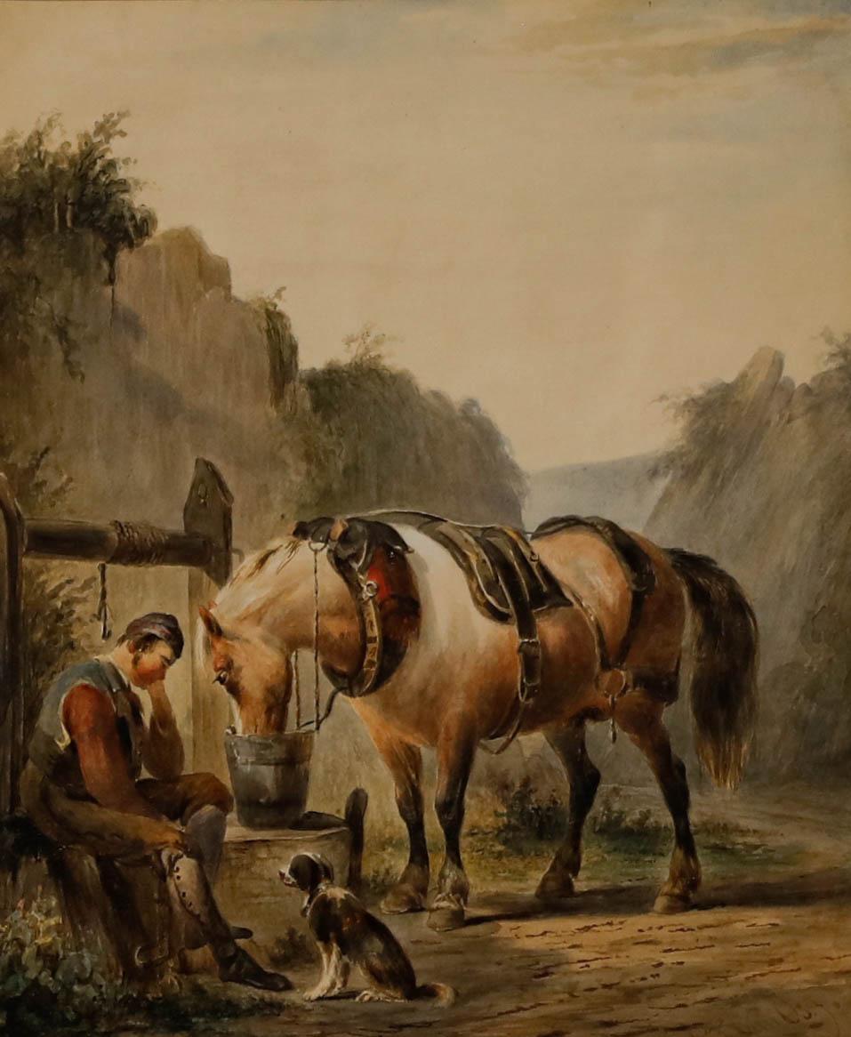 Pieter Frederick van Os (1808-1892) - Ölgemälde, A Horse Watering, Ein Pferd, 20. Jahrhundert – Painting von Os, Pieter Frederik van