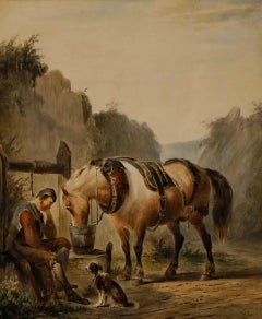 Pieter Frederick van Os (1808-1892) - 20th Century Oil, A Horse Watering