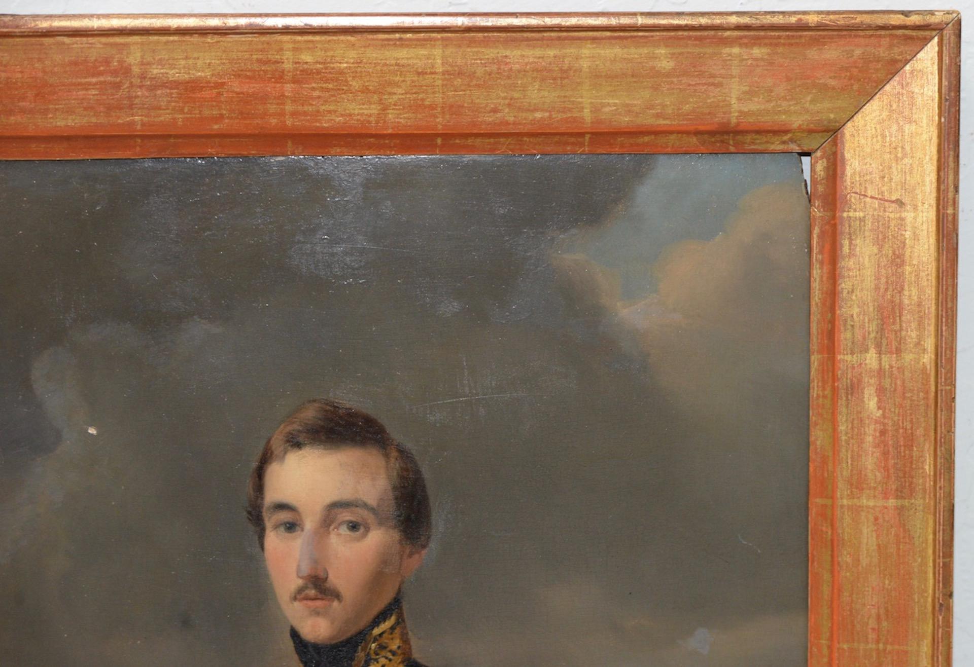Pieter Gerardus Bernhard Military Officer in a Seaside Landscape Oil, circa 1850 In Good Condition For Sale In San Francisco, CA