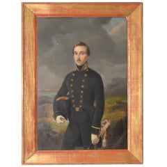 Antique Pieter Gerardus Bernhard Military Officer in a Seaside Landscape Oil, circa 1850