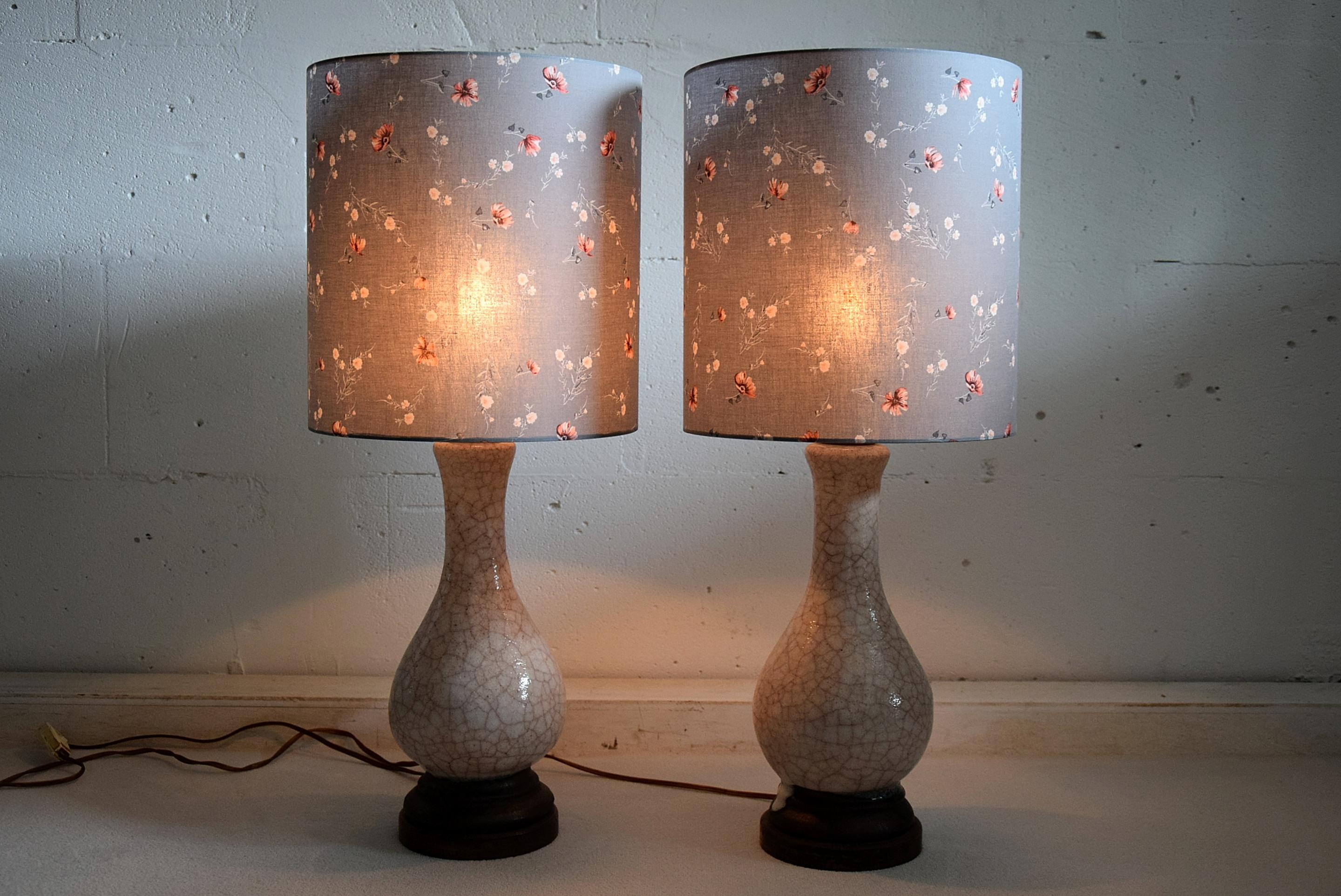 Mid-20th Century Pieter Groeneveldt Rare Craquelé Ceramic Pair of Mid-Century Modern Table Lamps  For Sale