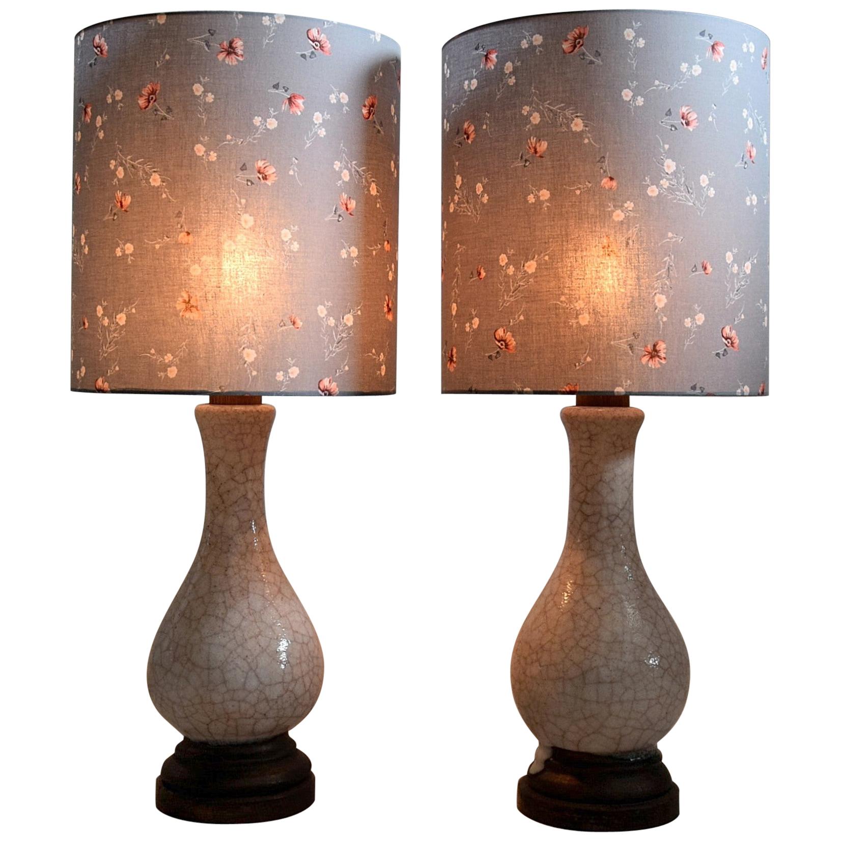 Pieter Groeneveldt Rare Craquelé Ceramic Pair of Mid-Century Modern Table Lamps 