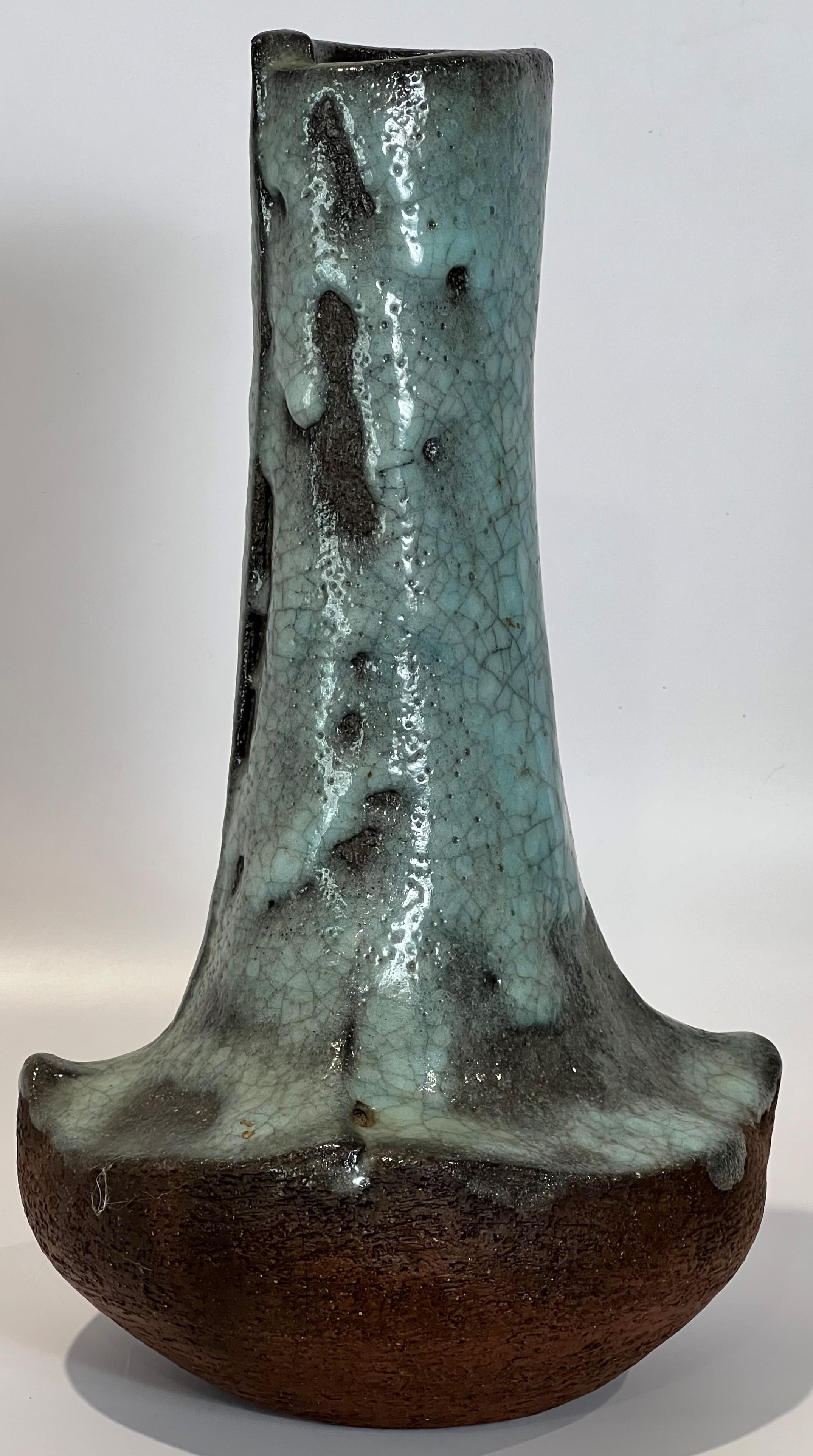 Hand-Crafted Pieter Groeneveldt Travertine White Crackle Asian Inspired 1960's Dutch Vase