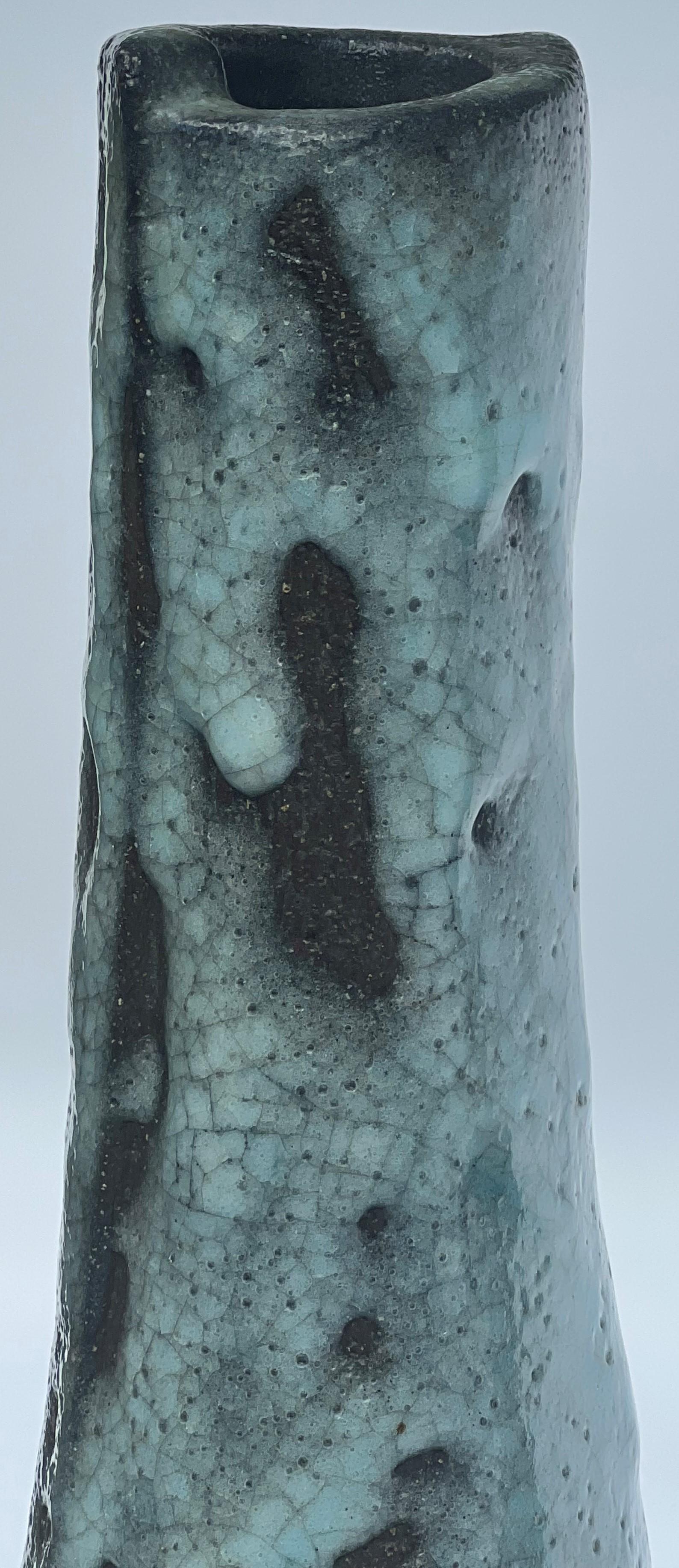 Pieter Groeneveldt Travertine White Crackle Asian Inspired 1960's Dutch Vase In Fair Condition In Mobile, AL