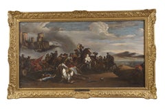 17th Century Battle Pieter Hofmans Knights and Horses Oil on Canvas