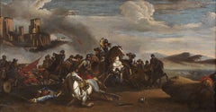 17th Century Battle Pieter Hofmans Knights and Horses Oil on Canvas