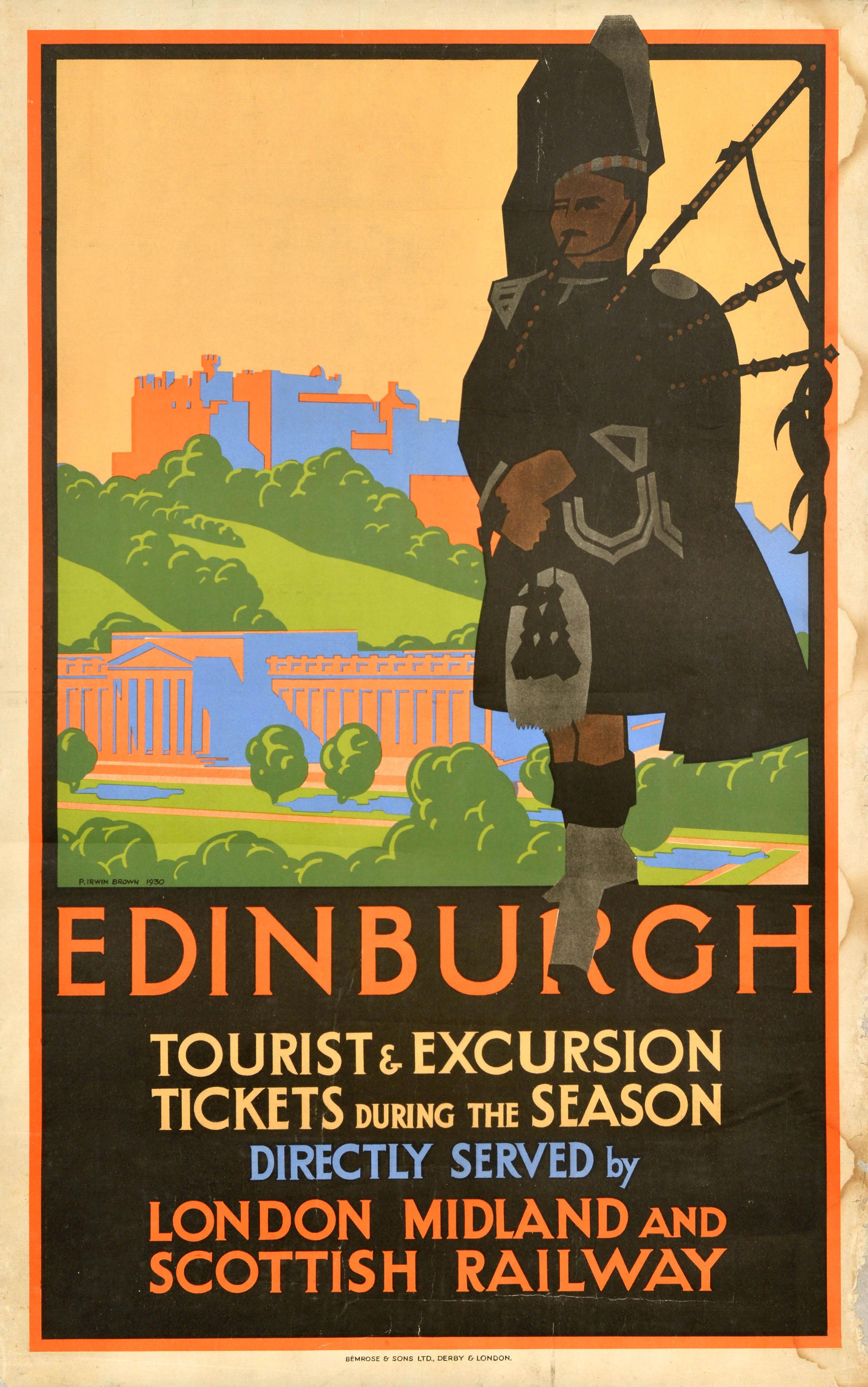 Pieter Irwin Brown Print - Original Vintage Travel Poster Edinburgh LMS London Midland And Scottish Railway