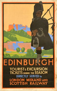 Original-Vintage-Reiseplakat Edinburgh LMS London Midland And Scottish Railway, Edinburgh