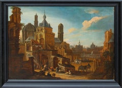 Follower of Pieter Jans Bout city view with people
