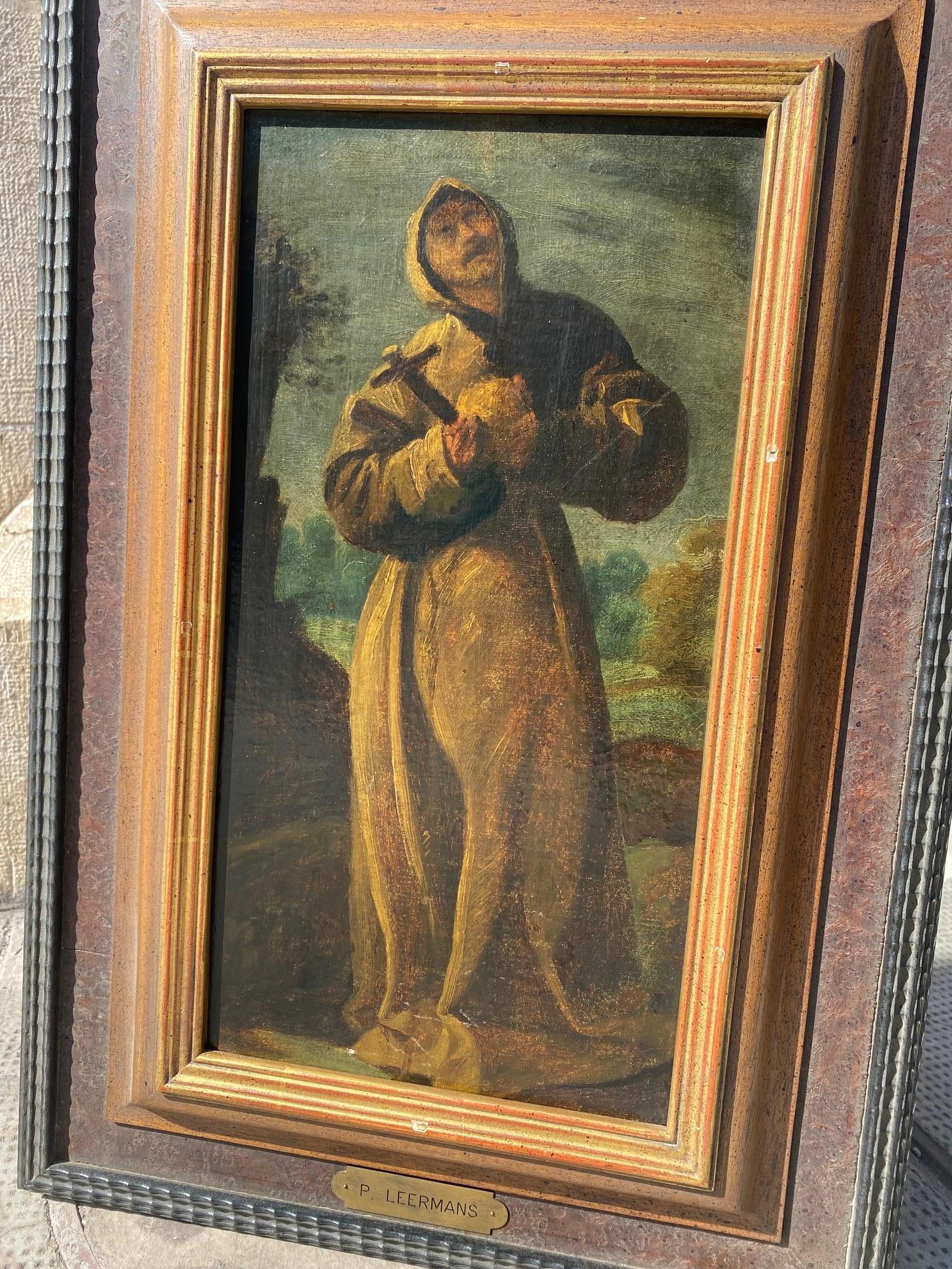 Portrait of a monk att. to Pieter Leermans - Oil on canvas 21x40 cm For Sale 1