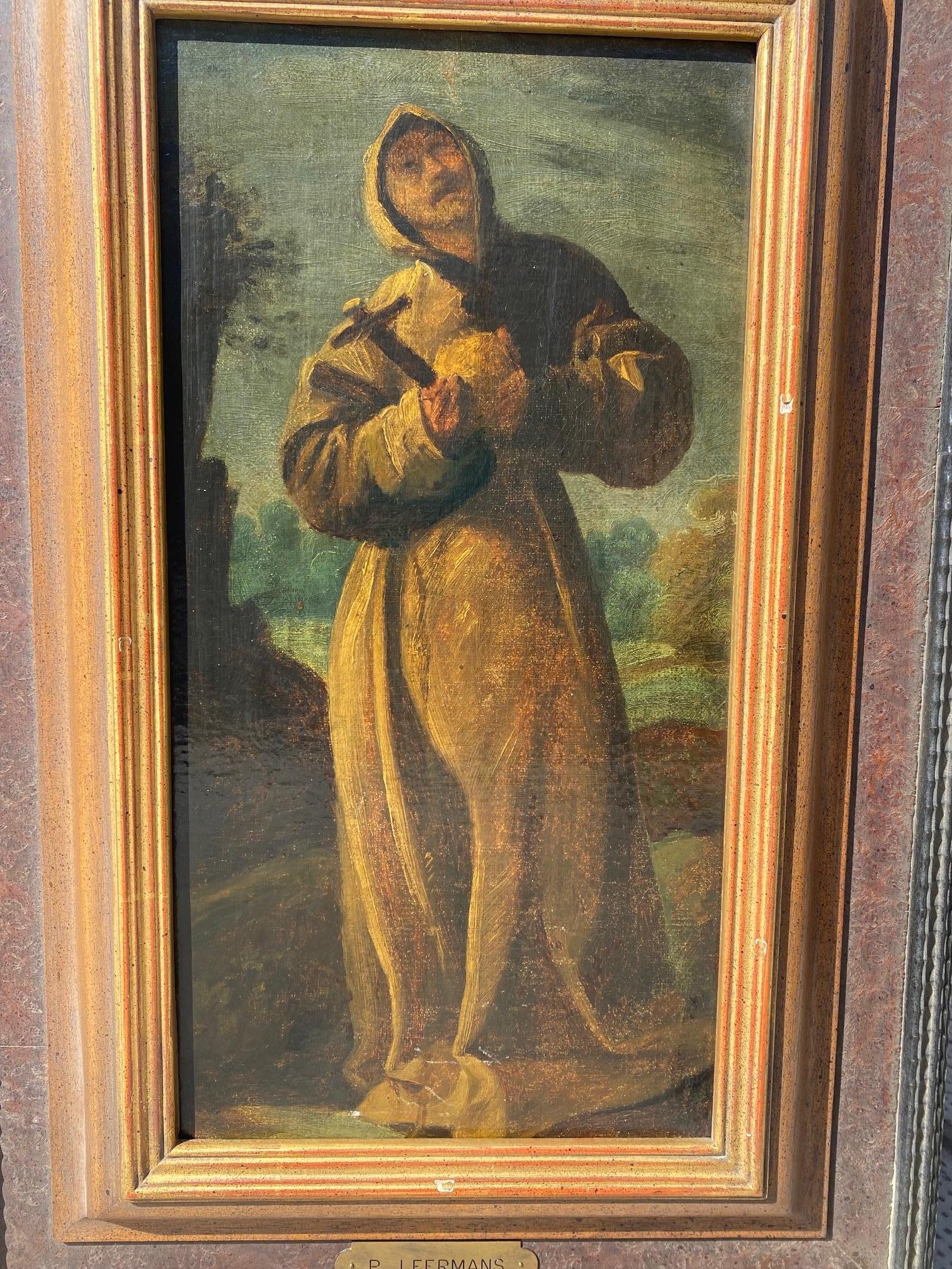 Portrait of a monk att. to Pieter Leermans - Oil on canvas 21x40 cm For Sale 2