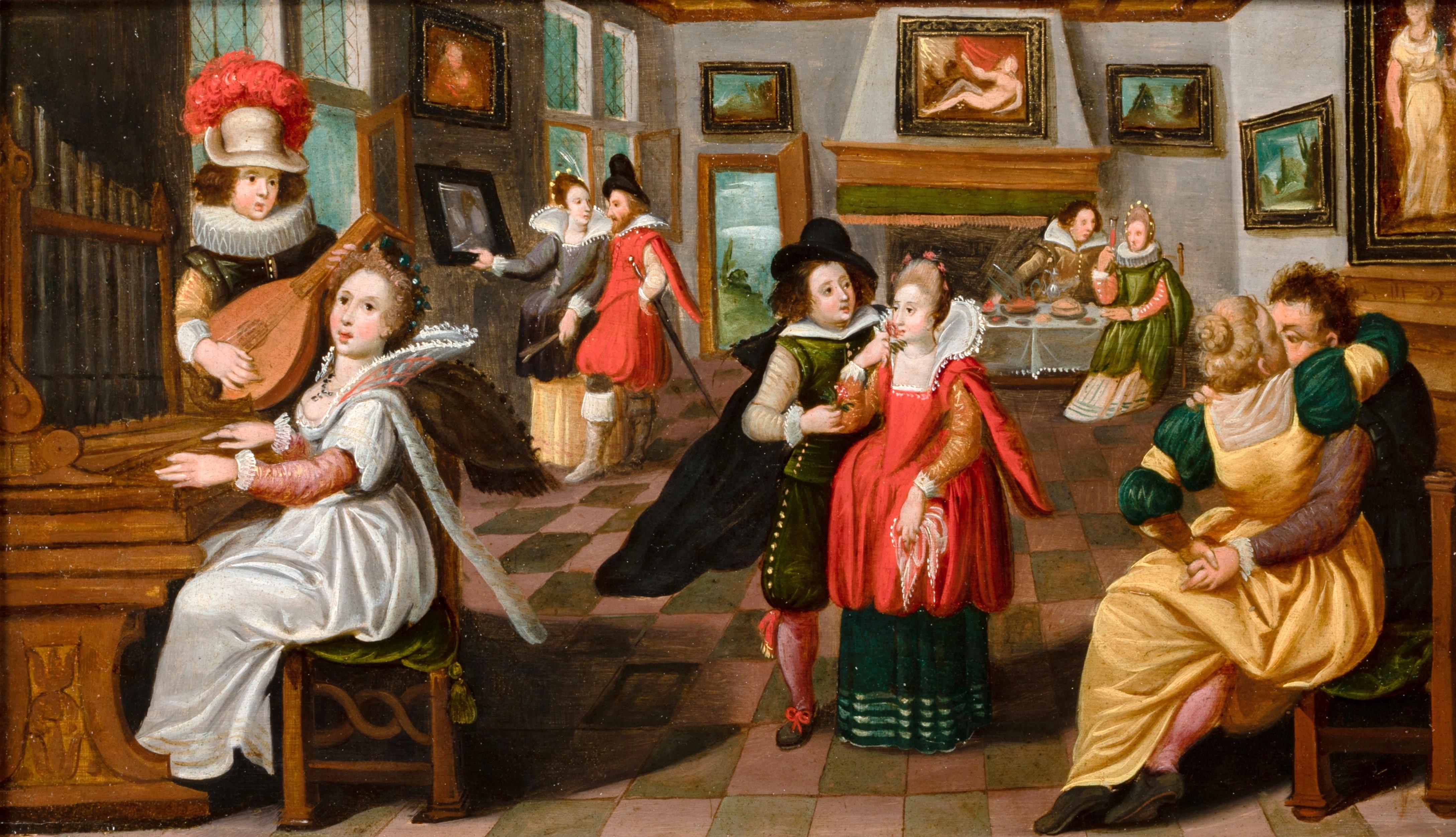 17th c. Flemish school - Allegory of the five senses - attributed to P. Lisaert  - Painting by Pieter Lisaert IV