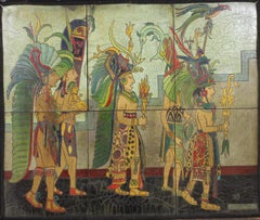 Pieter Mijer Art Deco Mayan Procession on Lacquered Carved Wood Panels