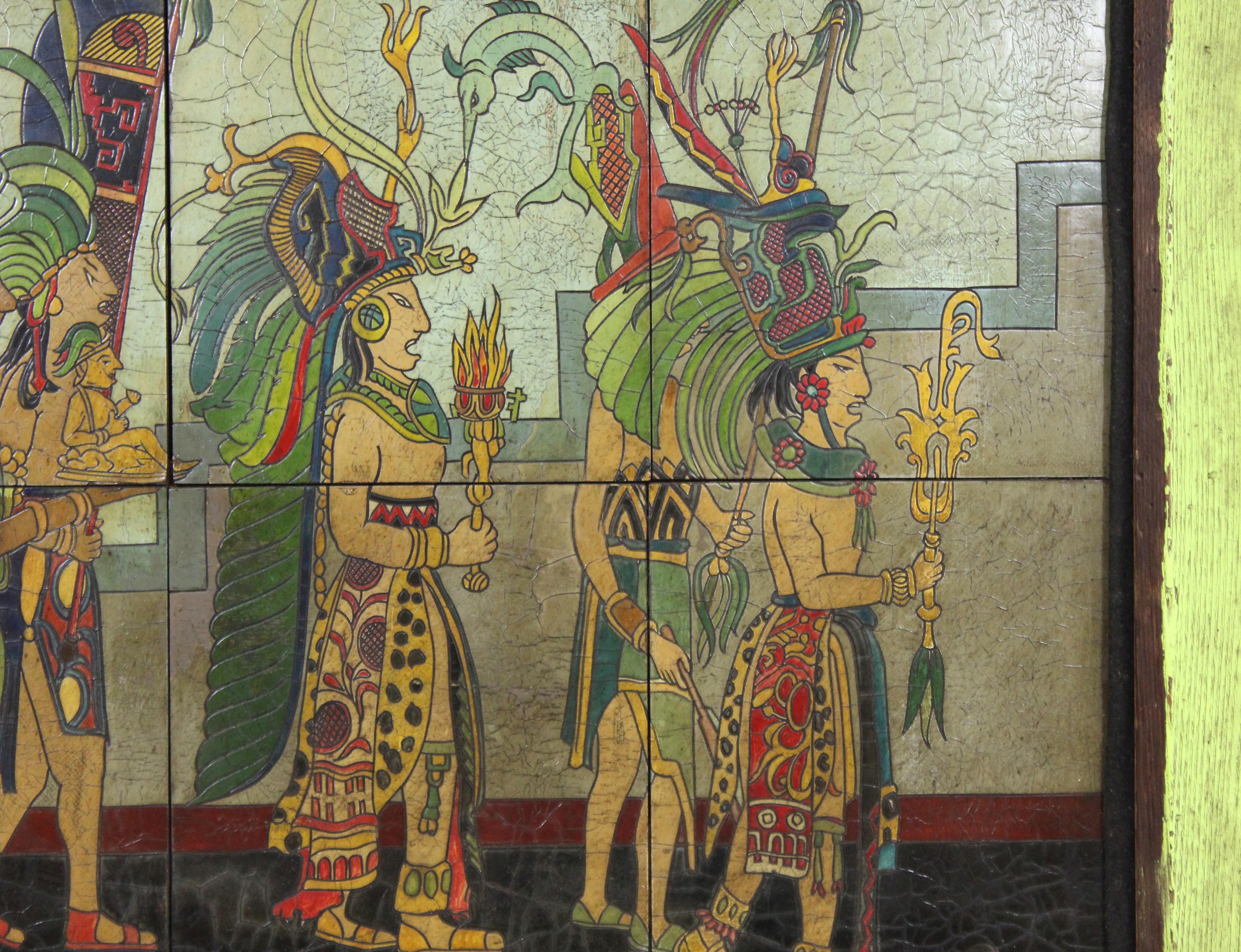 Pieter Mijer Art Deco Mayan Procession on Lacquered Carved Wood Panels In Good Condition In New York, NY