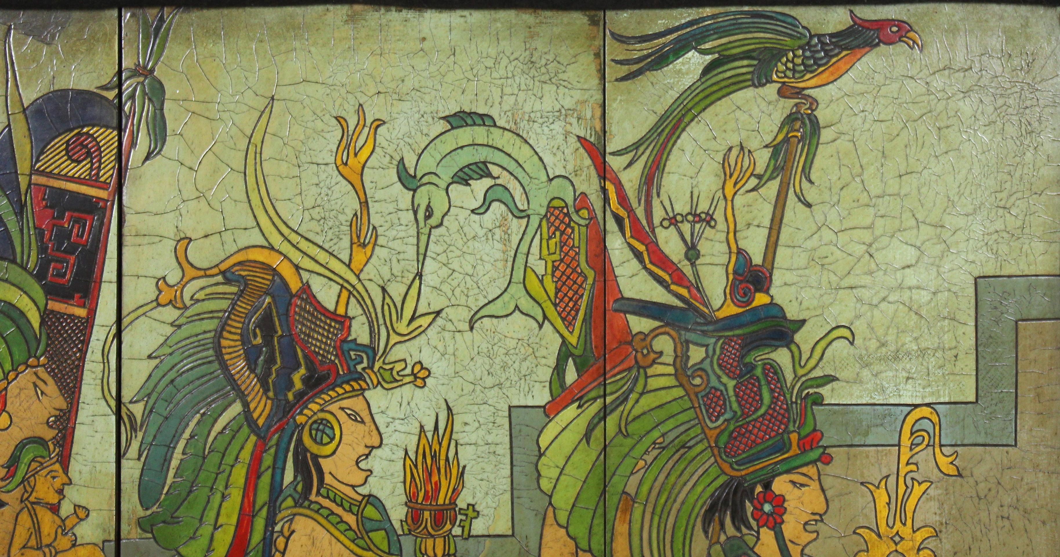 Pieter Mijer Art Deco Mayan Procession on Lacquered Carved Wood Panels 2