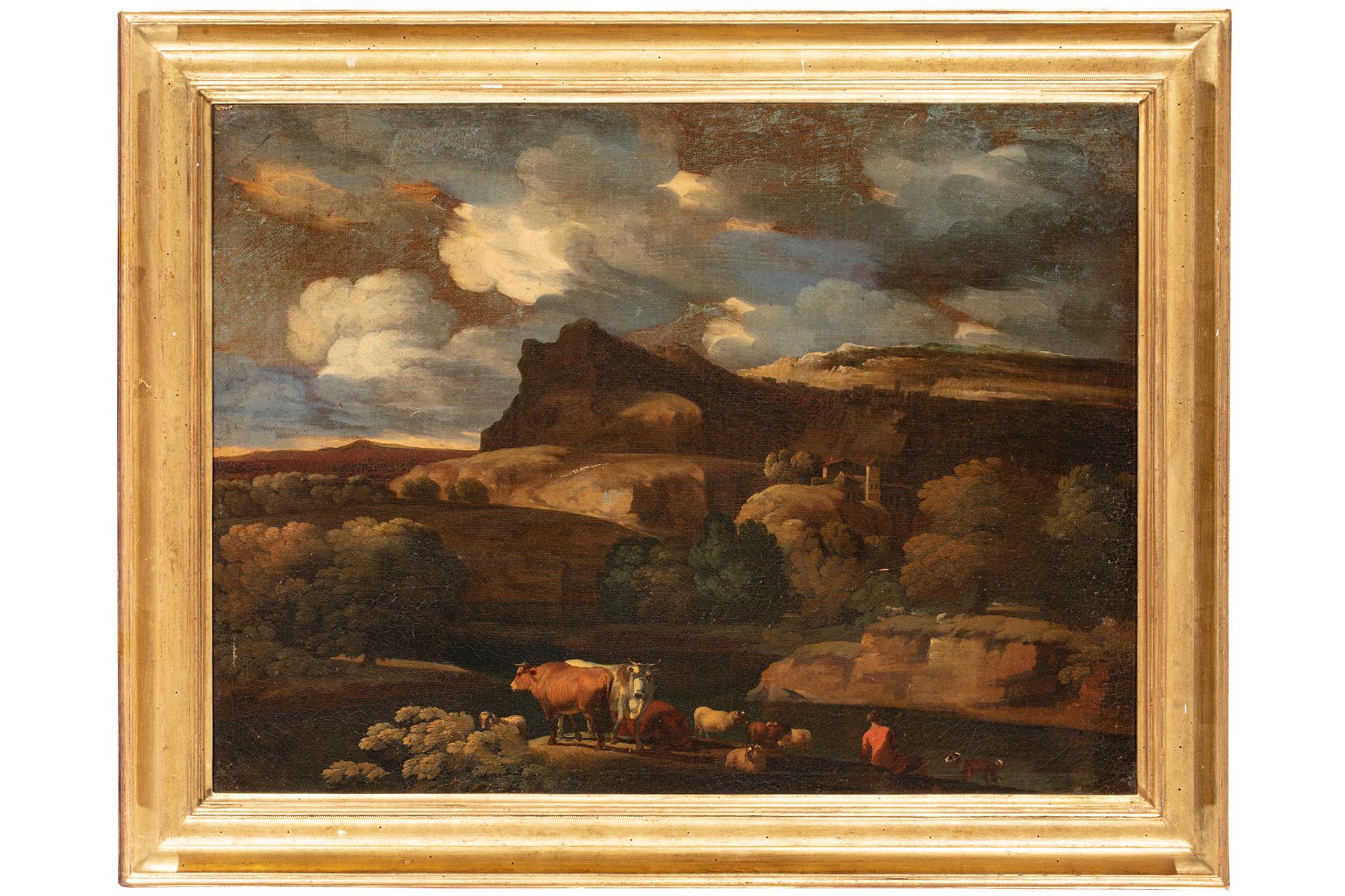 Pieter Mulier known as the Cavalier Tempesta (Haarlem 1637 - Milan 1701) Landscape Painting – Landschaft aus dem 17. Jahrhundert von Pieter Mulier, Öl auf Leinwand