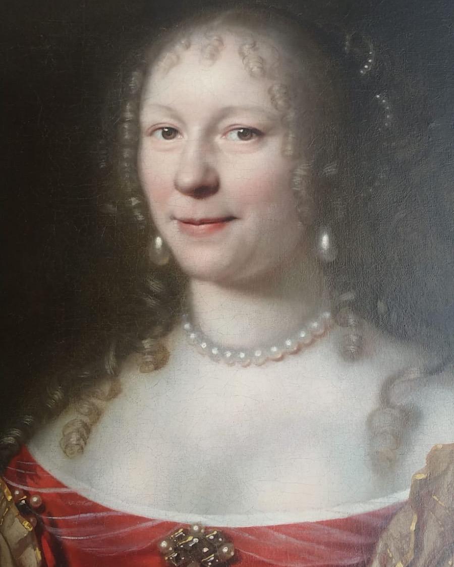 Niederländisches Porträt einer rot geschmückten Dame aus dem 17. Jahrhundert (Schwarz), Portrait Painting, von Pieter Nason 