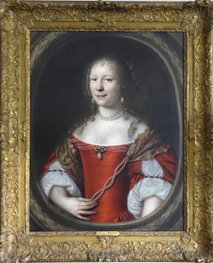 Dutch, 17th century portrait of a Lady in Red with Pearls