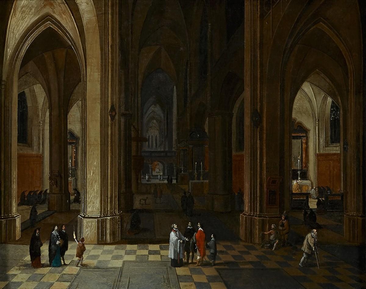 A Nocturnal Interior of a Gothic Cathedral - Painting by  Pieter Neefs the Elder
