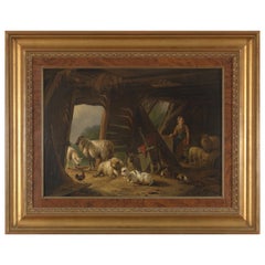 Pieter Plas, Stalla per pecore, Olio su tela, incorniciato e firmato