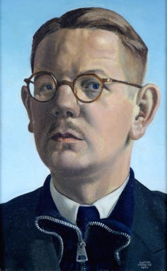 Self-Portrait - Mid 20th Century Modern Dutch Gentleman Oil on Board Painting