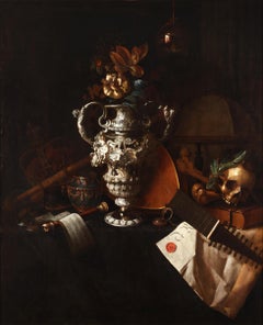 Ein vanitas-Stillleben mit einer kunstvollen Silbervase – Pieter Roestraeten 