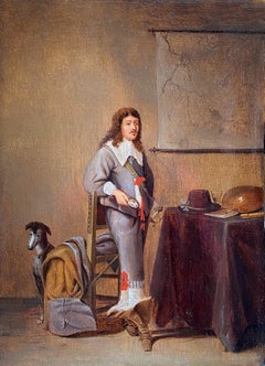 Soldat dans un intérieur, Huile hollandaise du début du 17e siècle 