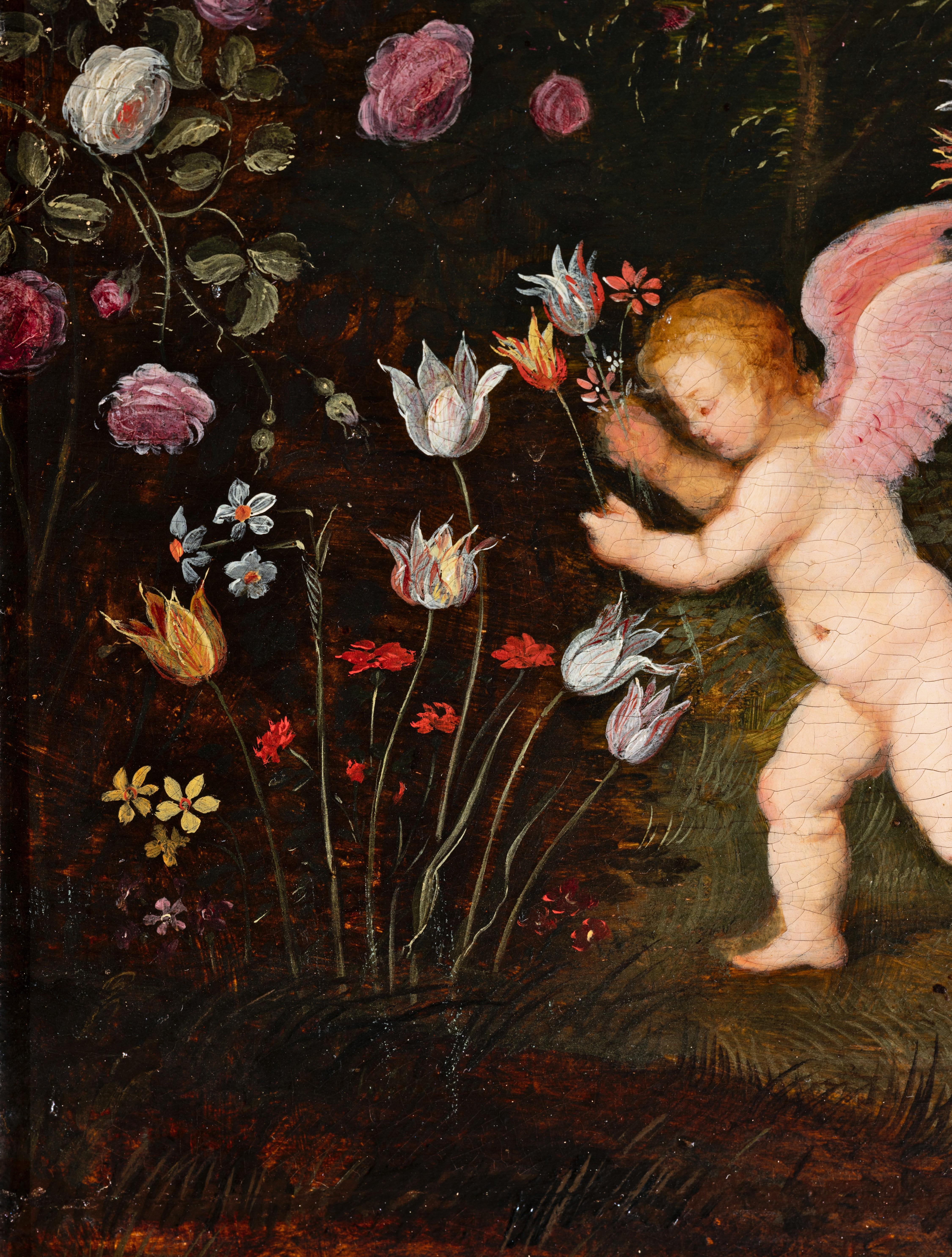 Riposo durante la Fuga in Egitto - La Vergine e il Bambino con St. John Johns e gli angeli in un paesaggio.
Attribuito a Pieter Van Avont (1600-1652)
Scuola di Anversa del XVII secolo, 1630 circa
Olio su pannello di quercia,
Dimensioni: h. 38 cm, l.