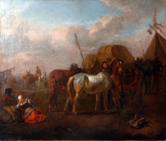 A pair of Military Encampments with Horses