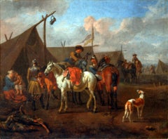 A pair of Military Encampments with Horses