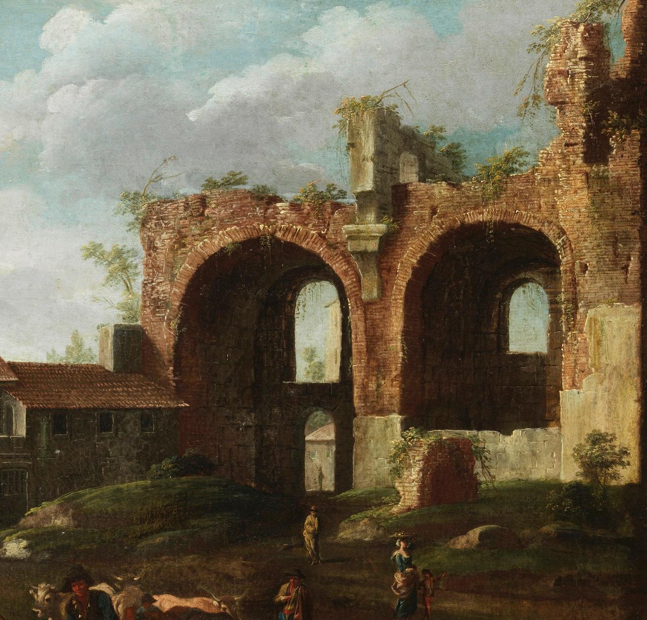 Peinture à l'huile sur toile - Paysage de Rome de Van Bloemen - 17/18e siècle - Grand maître italien en vente 1