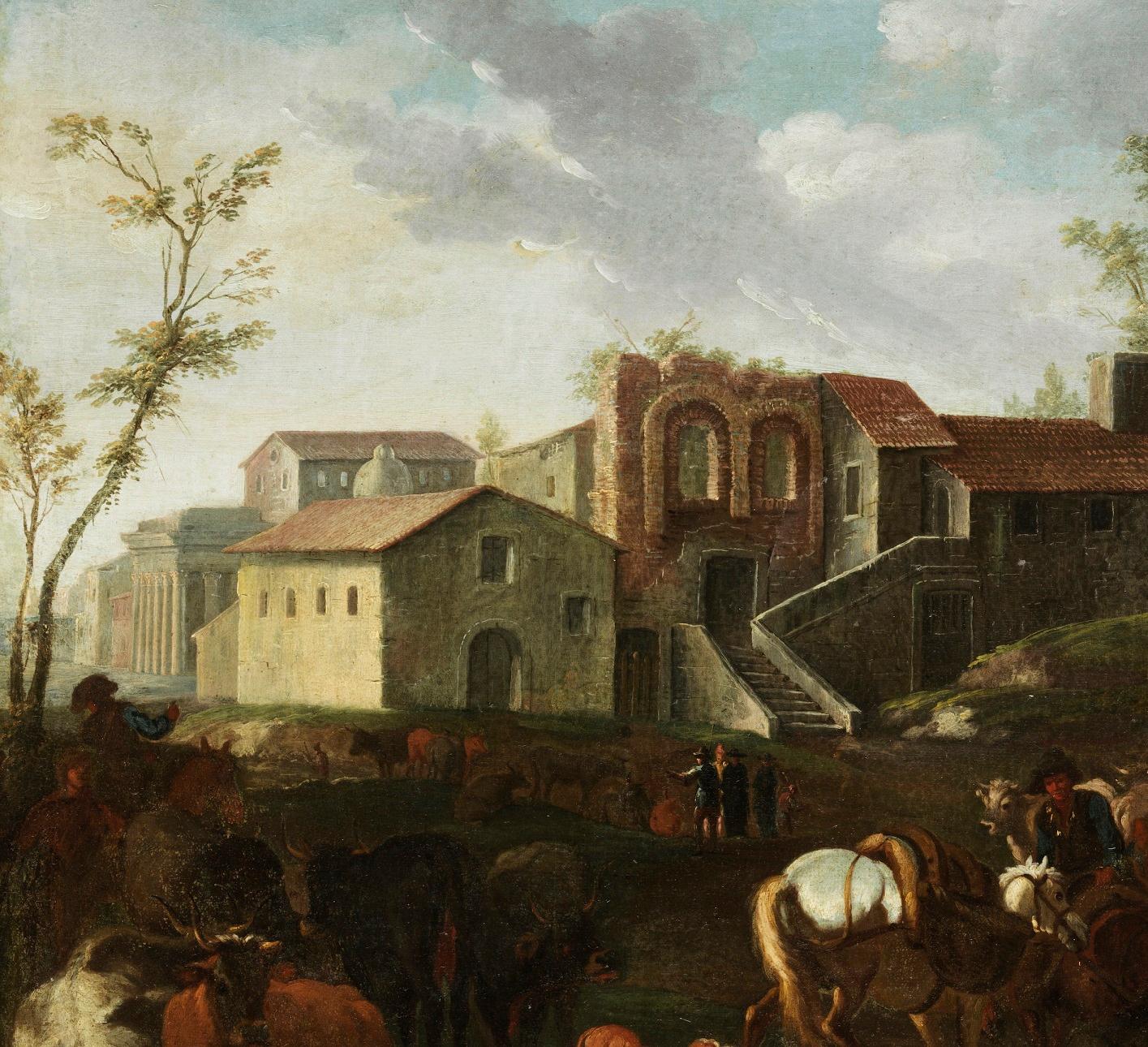 Peinture à l'huile sur toile - Paysage de Rome de Van Bloemen - 17/18e siècle - Grand maître italien en vente 2