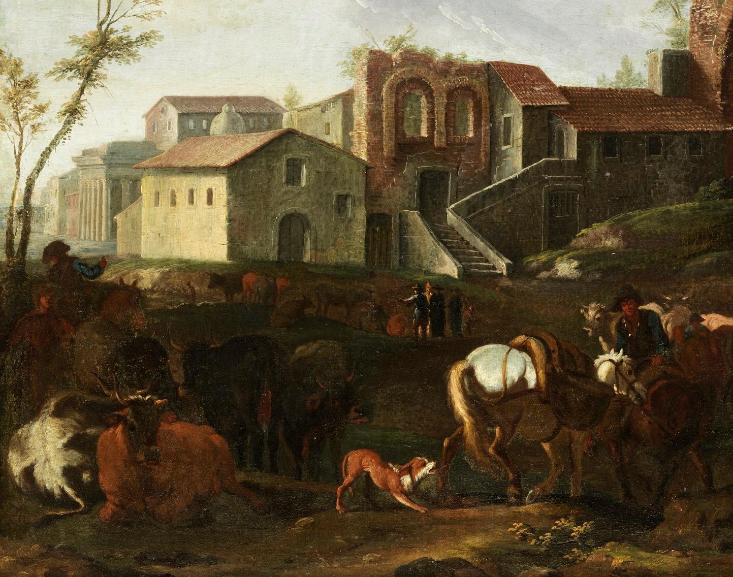 Peinture à l'huile sur toile - Paysage de Rome de Van Bloemen - 17/18e siècle - Grand maître italien en vente 3