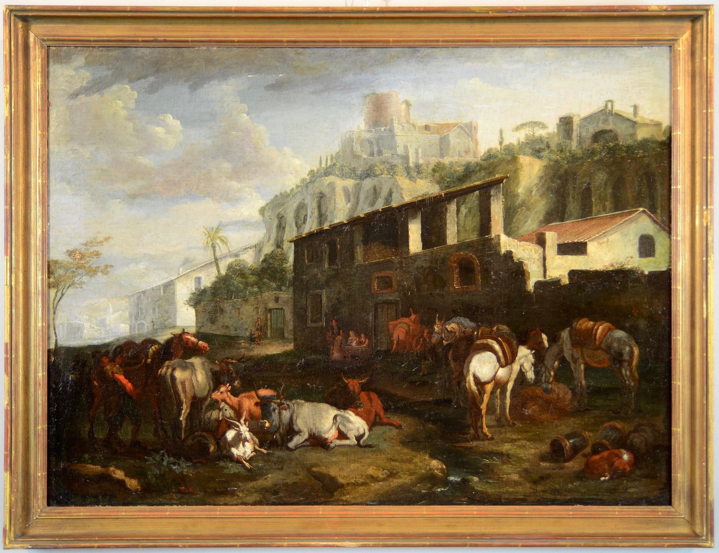 Van Bloemen Landscape Rome Paint 17/18th Century Oil on canvas Old master Italy - Painting by Pieter Van Bloemen (anvers 1674-1720)