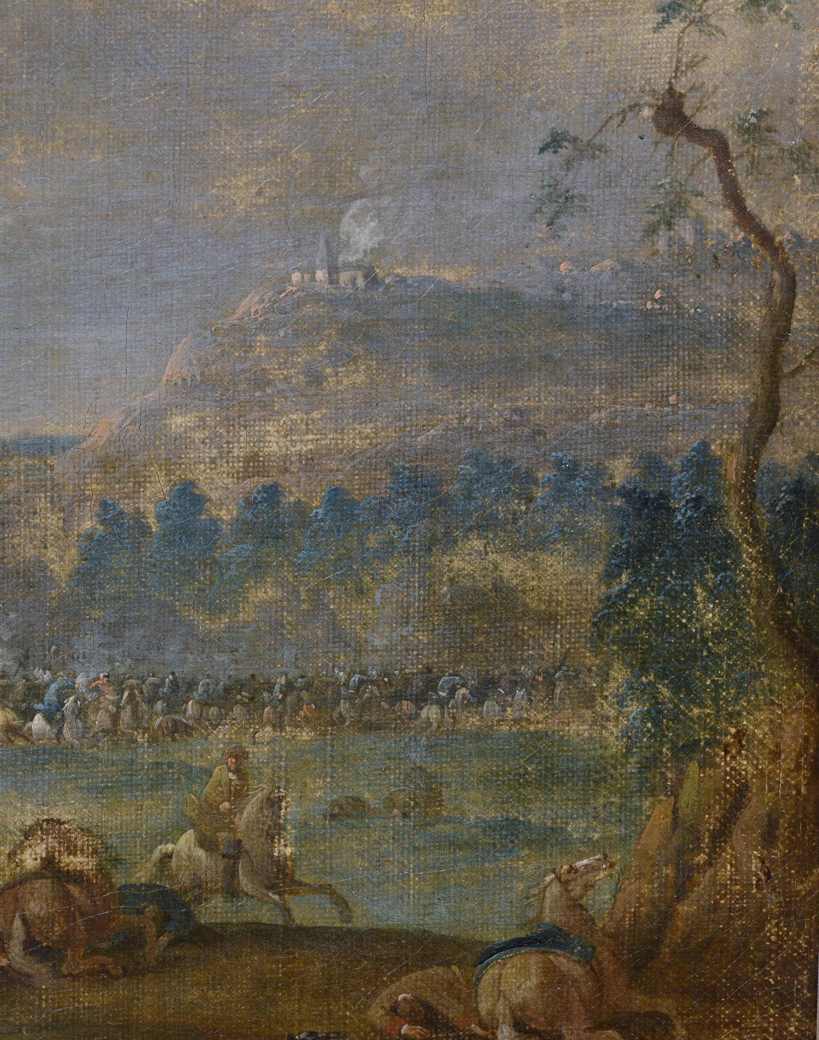 Peinture à l'huile flamande ancienne du début du 18e siècle Scène de bataille de cavalerie encadrée en vente 2