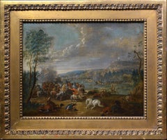 Early 18th Century Antique Flemish Oil Painting Cavalry Battle Scene Framed