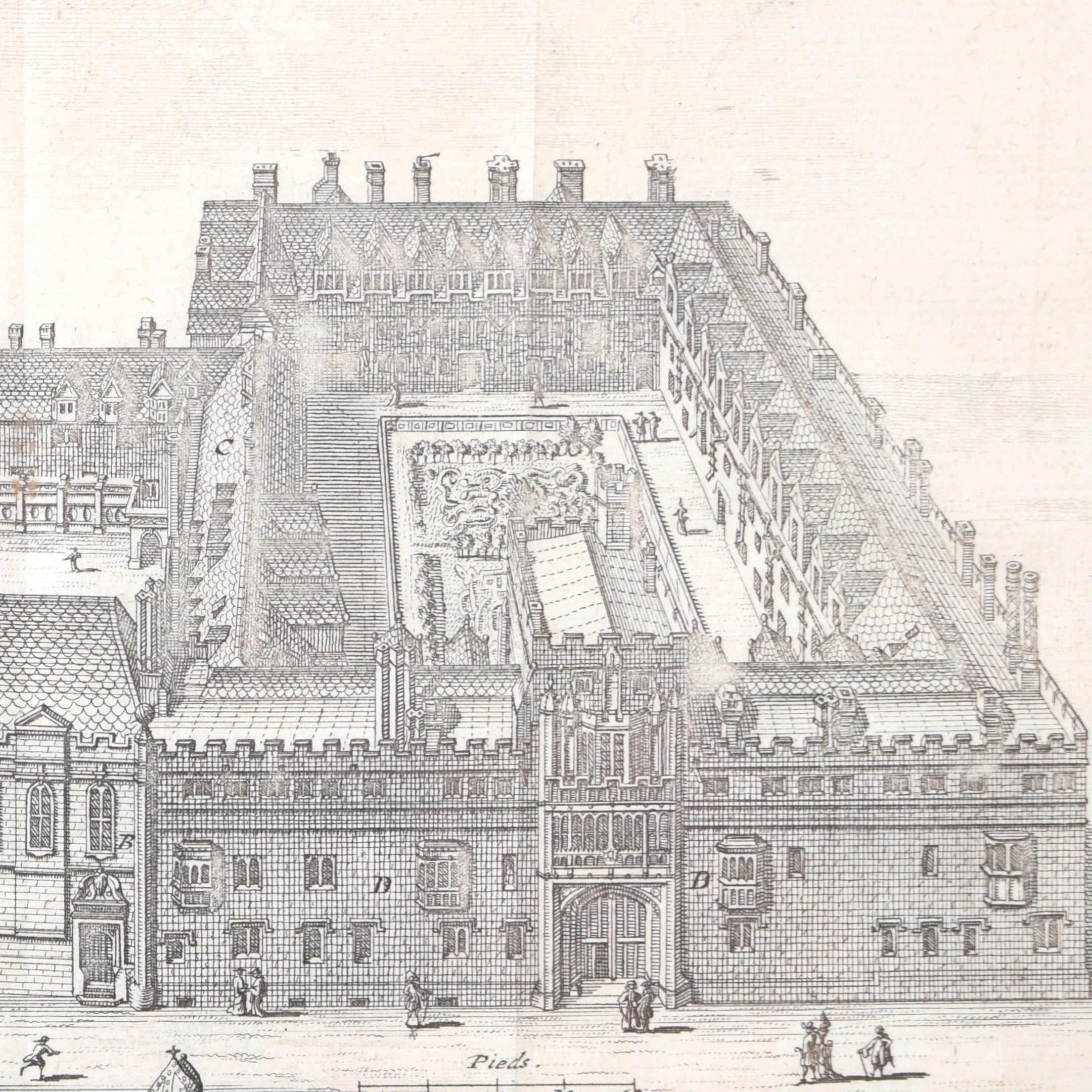 Gravure du Brasenose College, Oxford par Pieter van der Aa d'après David Loggan en vente 2