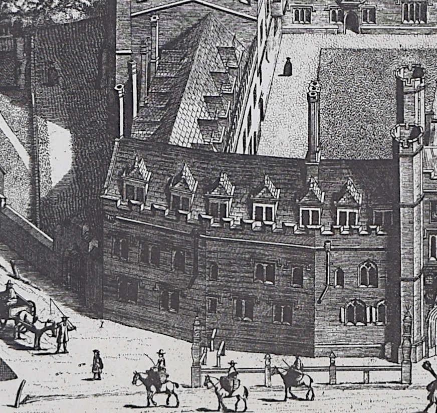 Gravure du Christ's College de Cambridge d'après David Loggan - Réalisme Print par Pieter Van Der Aa