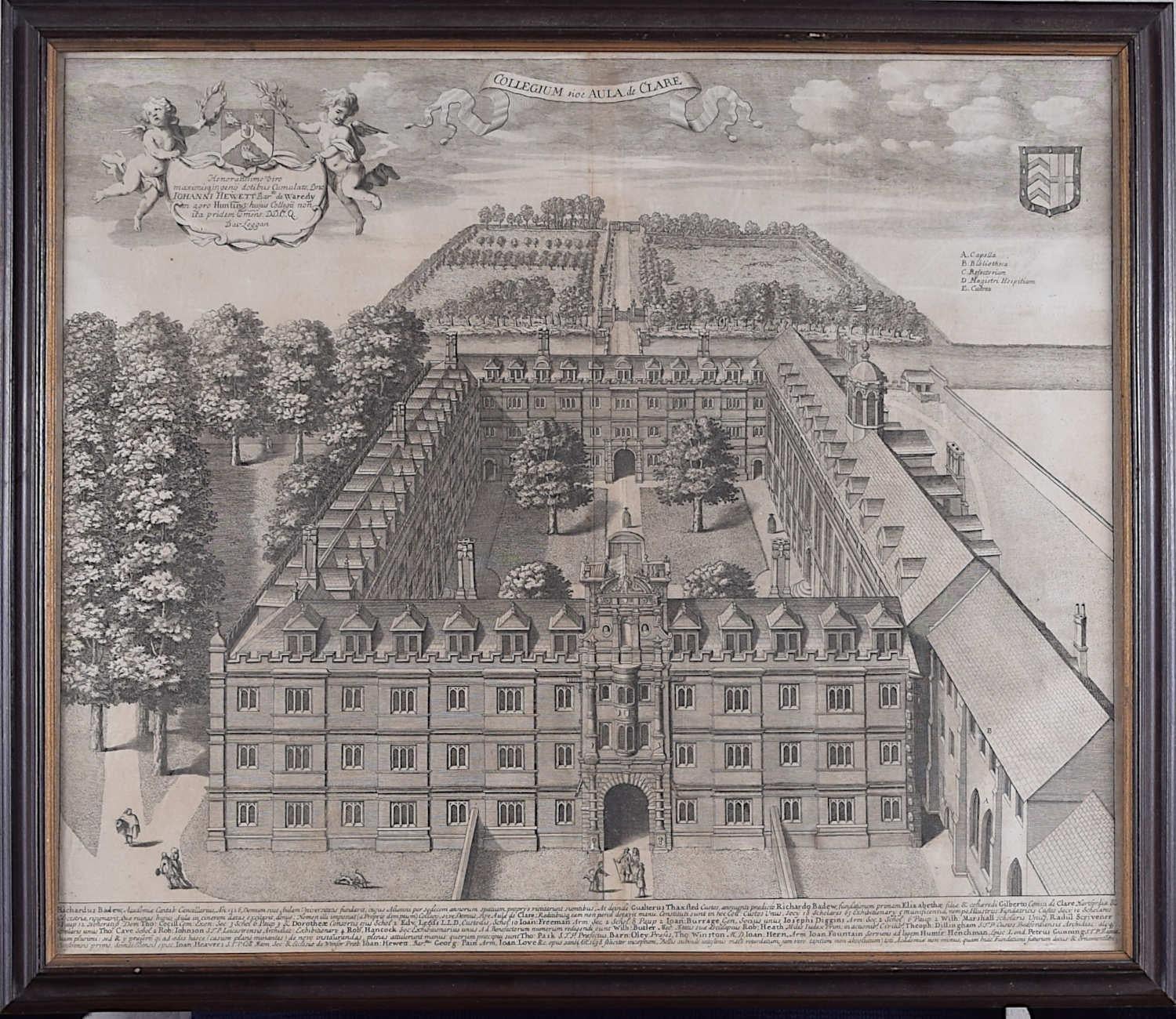 Clare College, Cambridge (aerial view) by David Loggan - Print by Pieter Van Der Aa