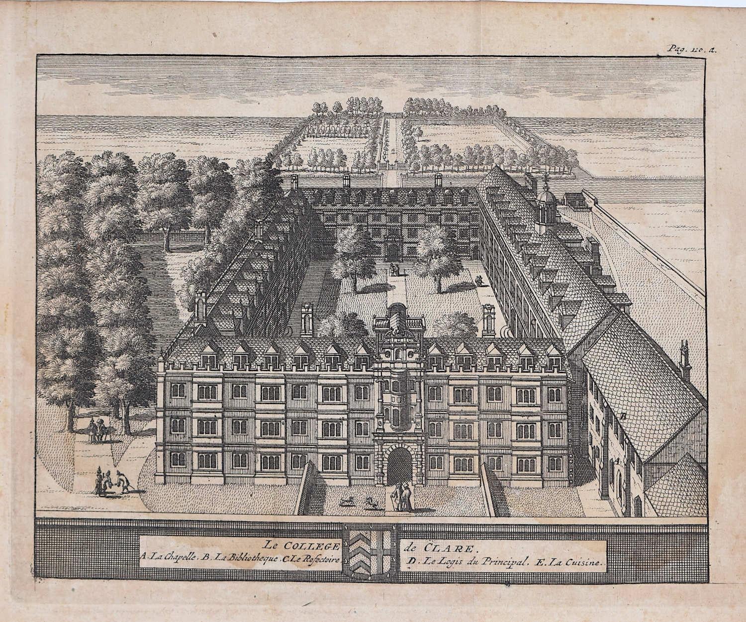 Clare College, Cambridge engraving Pieter van der Aa after David Loggan - Print by Pieter Van Der Aa
