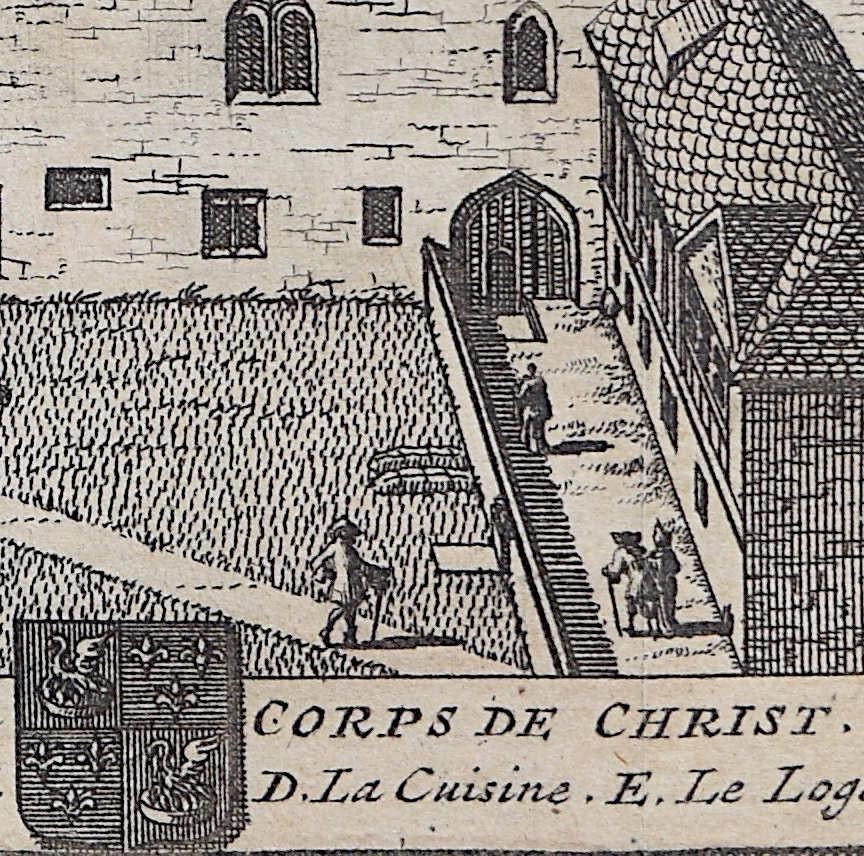 Corpus Christi, Cambridge engraving Pieter van der Aa after David Loggan - Realist Print by Pieter Van Der Aa