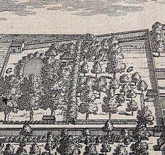 Emmanuel College, Cambridge engraving Pieter van der Aa after David Loggan ii