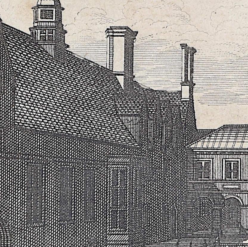 Gravur Pieter van der Aa nach David Loggan i, Emmanuel College, Cambridge, Kupferstich Pieter van der Aa im Angebot 1