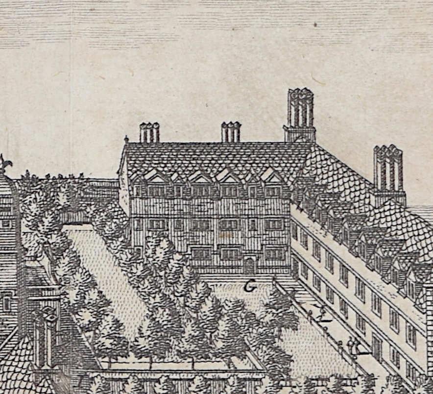 Gonville & Caius, Cambridge gravure Pieter Van Der Aa d'après David Loggan en vente 2