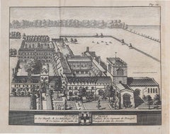 Jesus College, Cambridge incisione Pieter Van Der Aa dopo David Loggan
