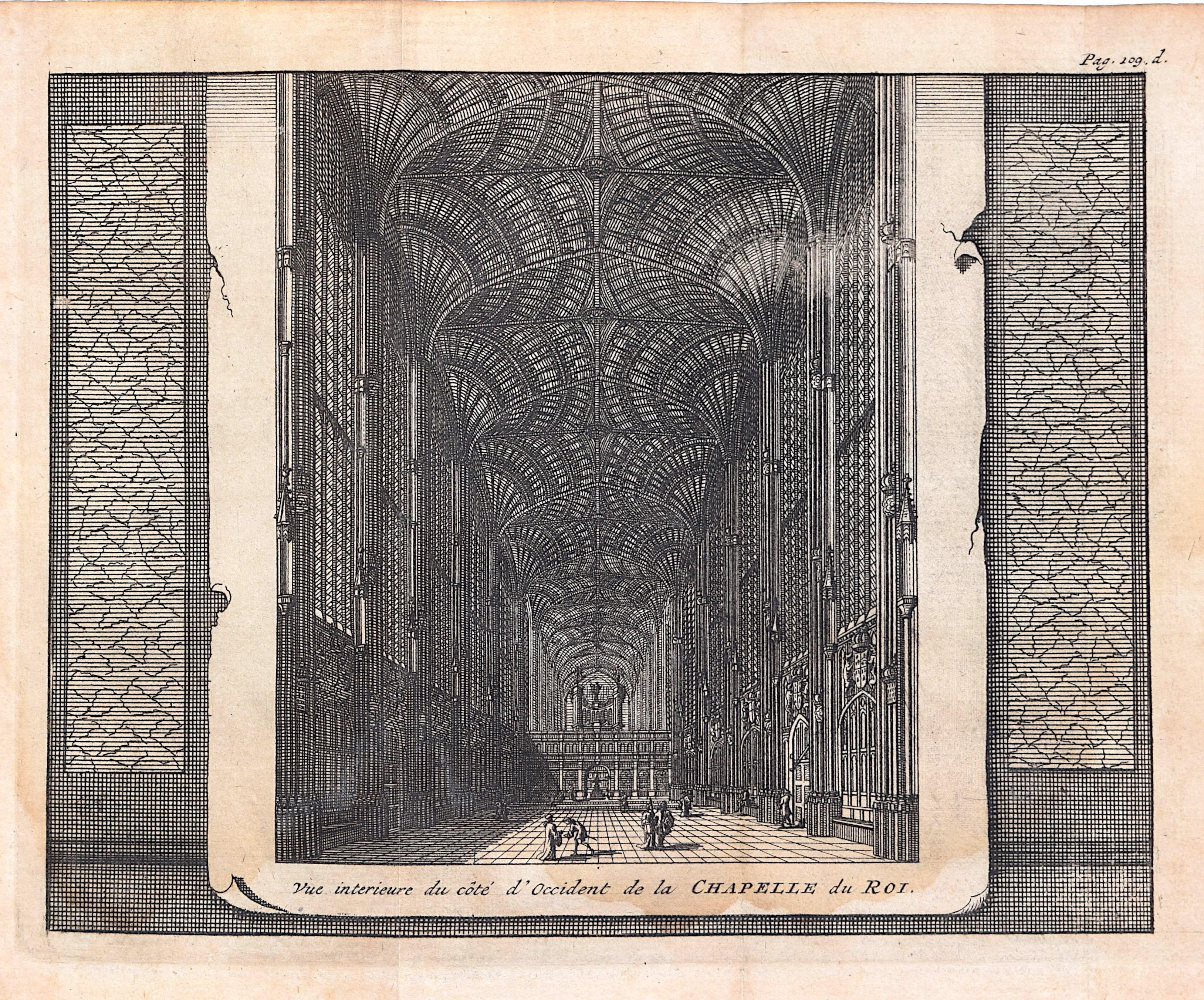 Pieter van der Aa (1659 - 1733), nach David Loggan (1634 - 1692)
Kapelle des King's College, Cambridge
Gravur
12 x 16 cm

Jahrhundert, gestochen von Pieter van der Aa nach David Loggan, dem bekannten Graveur, Zeichner und Maler, der das Innere der
