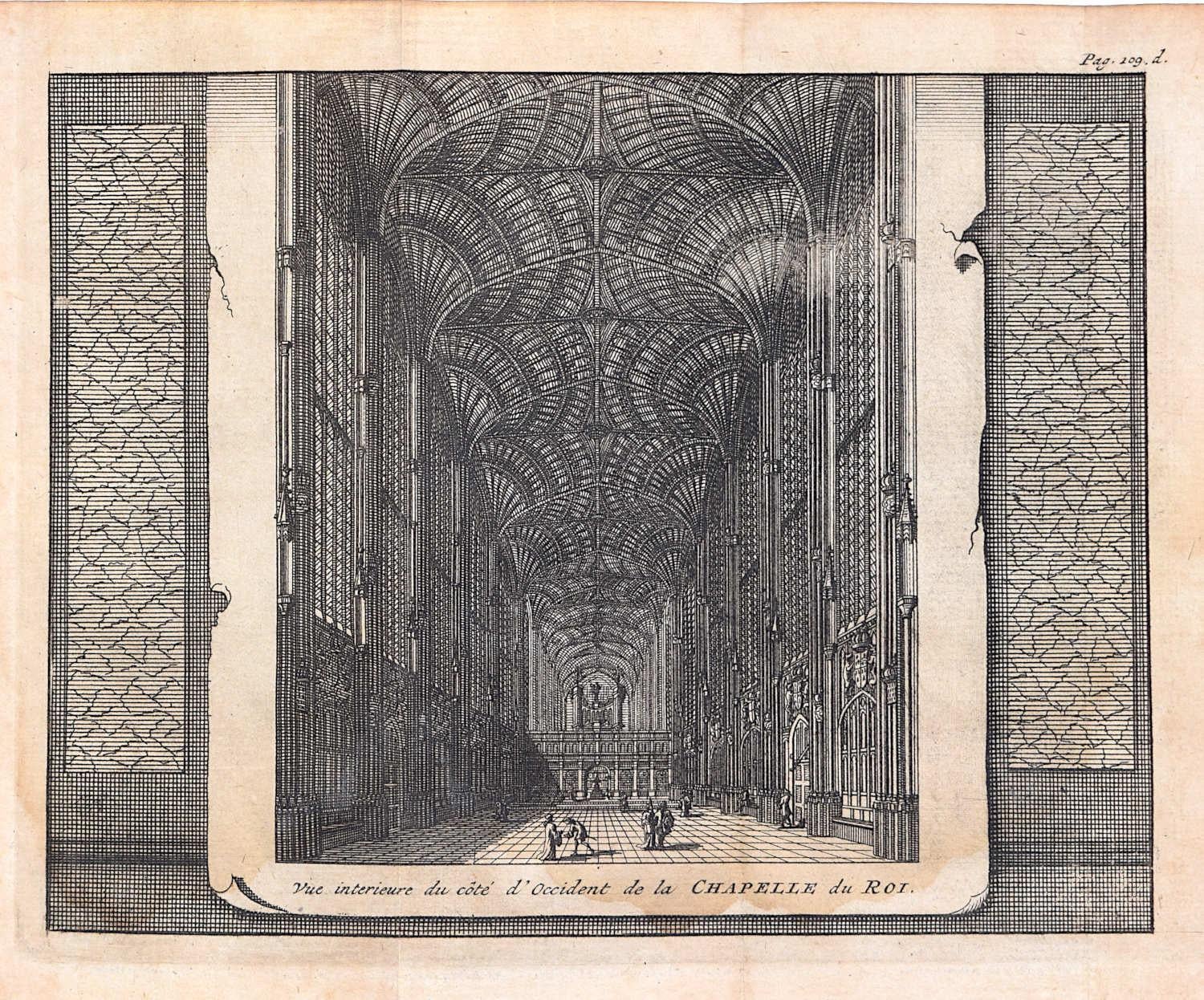 King's Chapel, Cambridge, Kupferstich Pieter van der Aa nach David Loggan ii – Print von Pieter Van Der Aa