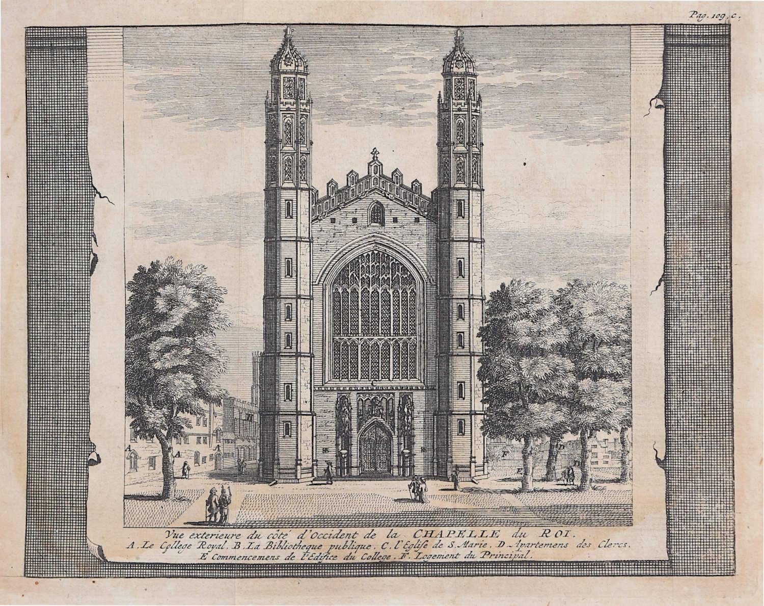 King's College, Cambridge, Kupferstich Pieter van der Aa nach David Loggan iii – Print von Pieter Van Der Aa