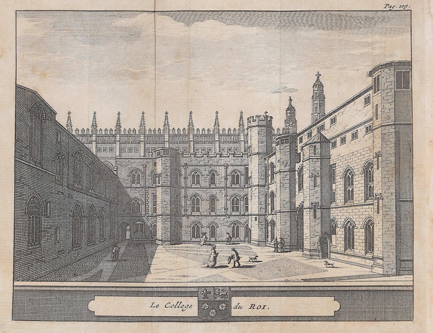 King's College, Cambridge, Kupferstich Pieter van der Aa nach David Loggan iv – Print von Pieter Van Der Aa