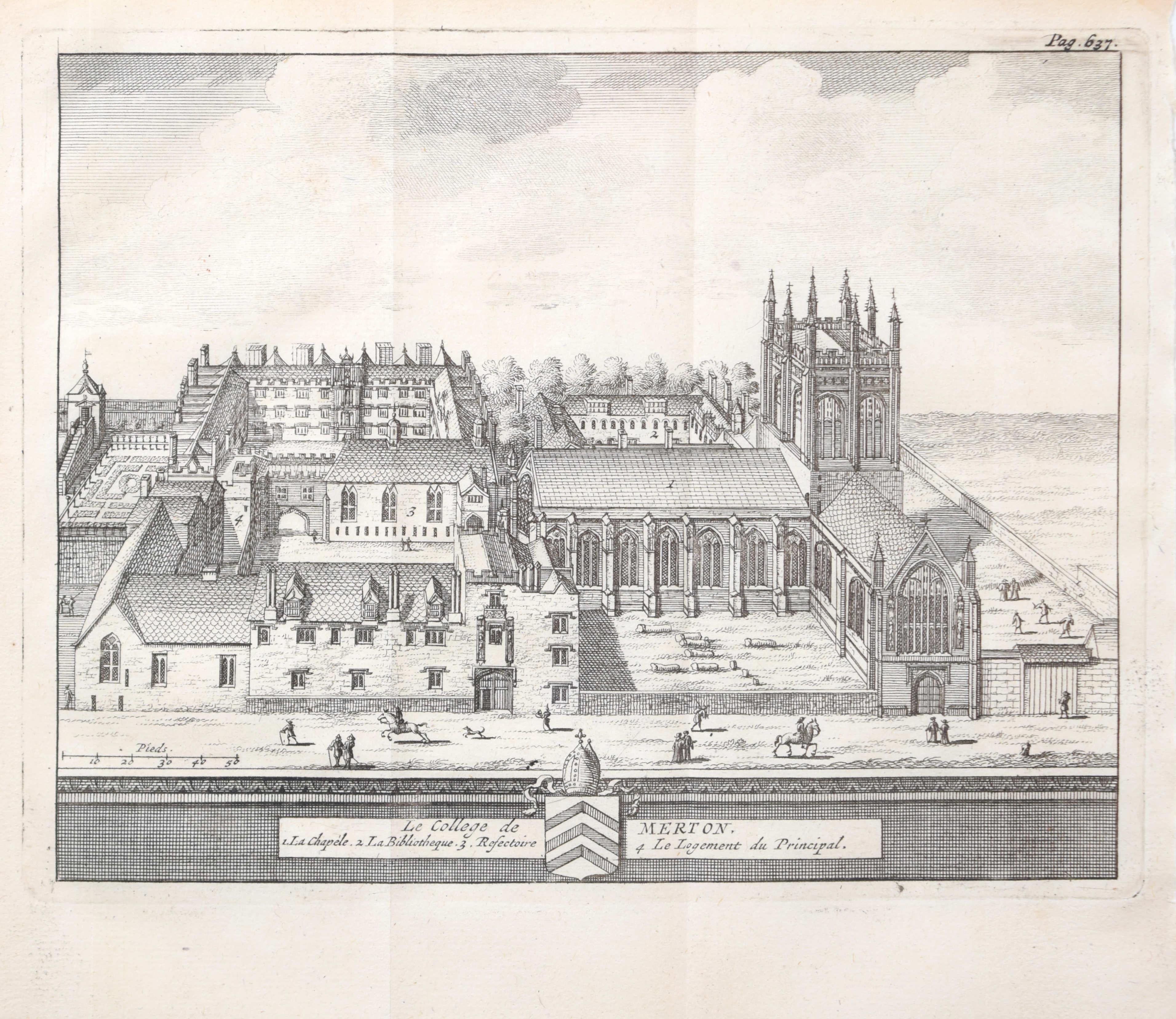 Merton College, Oxford engraving by Pieter van der Aa, after David Loggan - Print by Pieter Van Der Aa